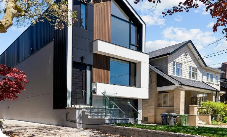Modern urban house with large windows and sleek design